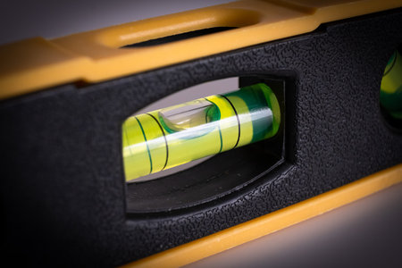 Spirit level on white background, close up, macro shotの写真素材