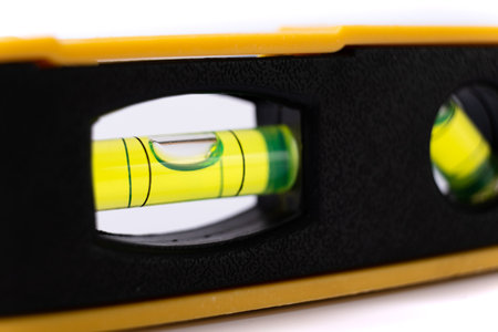 Spirit level on white background, close up, macro shotの写真素材