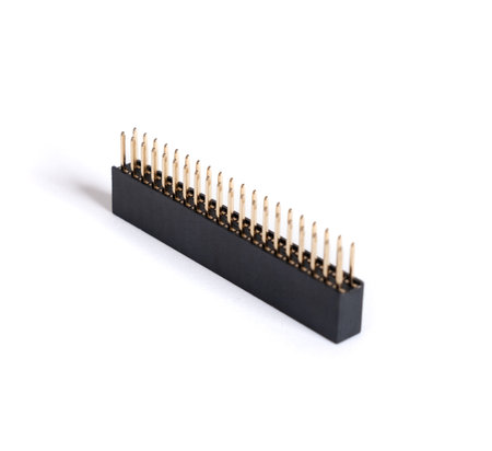 40-Pin GPIO connector header isolated on white background. 2x20 pins stacking female header....