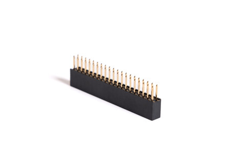 40-Pin GPIO connector header isolated on white background. 2x20 pins stacking female header....