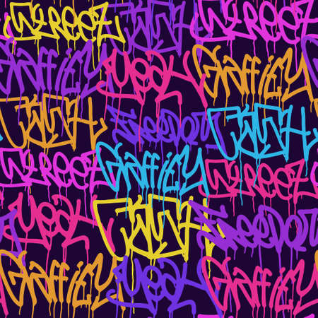 graffiti background with marker letters, bright colored lettering tagのイラスト素材