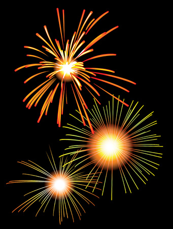 Fireworks, holiday salute in the night sky, vector illustrationのイラスト素材