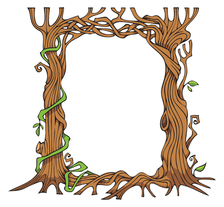 Interwoven brunches and roots of the trees forming a frame, vector illustrationのイラスト素材