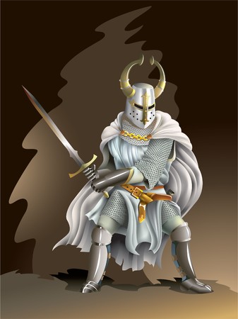 Heavy armored Crusader, Knight of Order, with a sword in his handsのイラスト素材