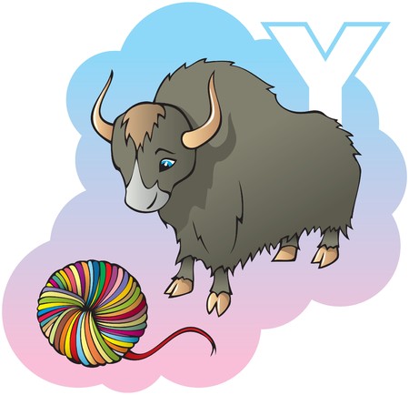 Series of Children alphabet: letter Y, yak and yarn, cartoon illustrationのイラスト素材