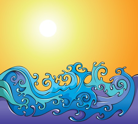 Swirling sea waves, cartoon illustrationのイラスト素材