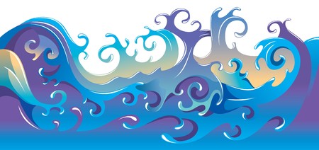 Swirling sea waves, cartoon illustrationのイラスト素材