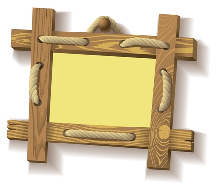 Frame of wooden boards hanging on crude rope, Vector illustrationのイラスト素材