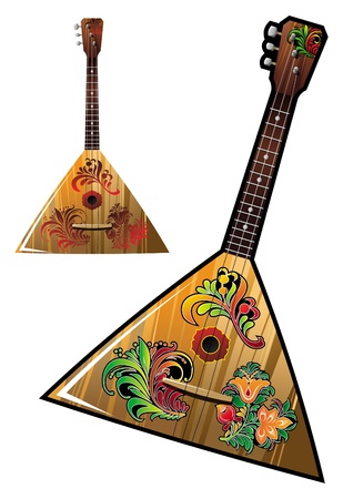 Russian national music instrument - balalaika   with flower ornaments, vector illustrationのイラスト素材