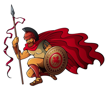 Greek or Spartan warrior holding spear and shield, vector illustrationのイラスト素材