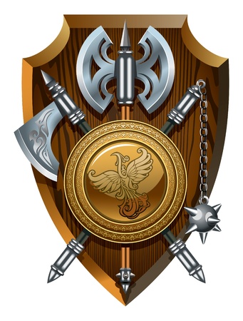Coat of arms  labrys, axe, Morgenstern and shield, のイラスト素材