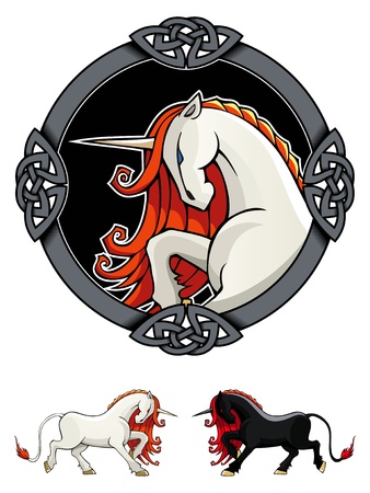Stylized Unicorn in ornamental frame, fairy tale creature, vector illustrationのイラスト素材