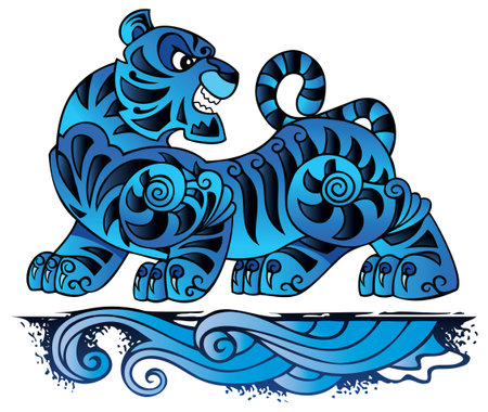 Chinese black water tiger, symbol of the year, vector illustrationのイラスト素材