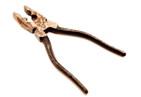 Old flat-nose pliers on a white background         