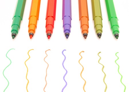 Color felt-tip pens on a white background    の写真素材