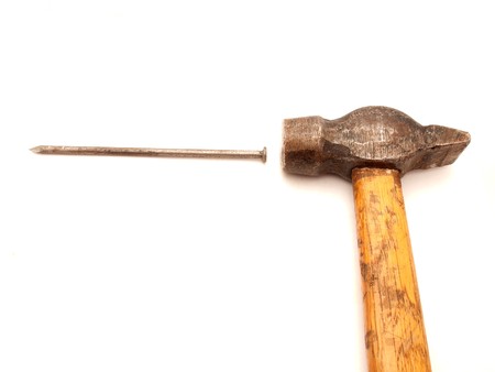 Hammer and nails on a white background  の写真素材