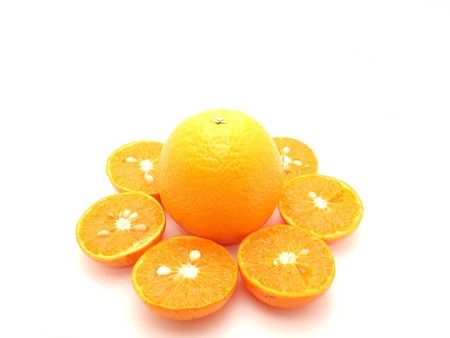 Tangerines and orange on a white background   の写真素材