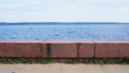 Lake, the sky and grass. Petrozavodsk, Russia, Karelia の写真素材