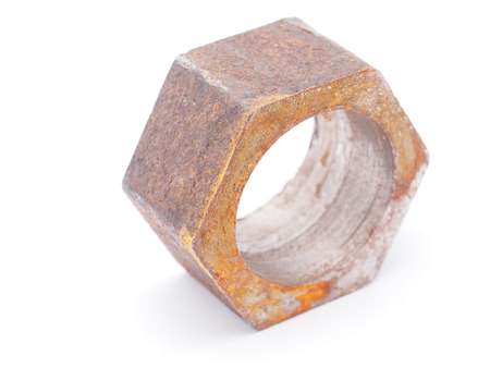 steel nut on a white backgroundの写真素材