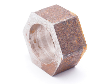 steel nut on a white backgroundの写真素材
