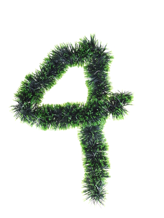 numeral from green Christmas tree decorations on a white backgroundの写真素材