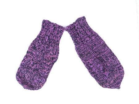 knitted mittens on a white backgroundの写真素材