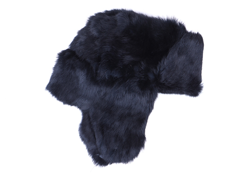 fur hat ear flaps on the white backgroundの写真素材