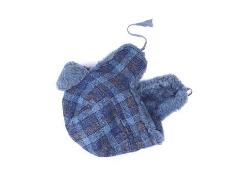 fur hat ear flaps on the white backgroundの写真素材