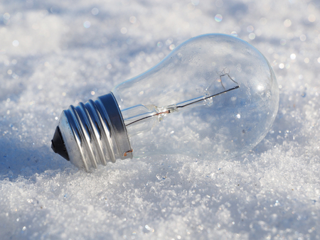 light bulb in the snowの写真素材