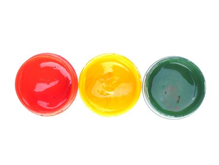 Jars with gouache on white backgroundの写真素材