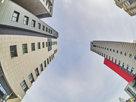 houses in the city from the bottom upのeditorial素材