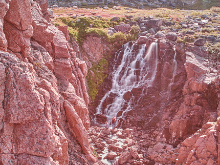 waterfall in the tundra. Teriberka. Russiaの写真素材