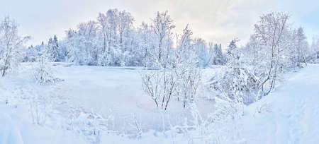 frozen river. snowy beautiful winterの写真素材