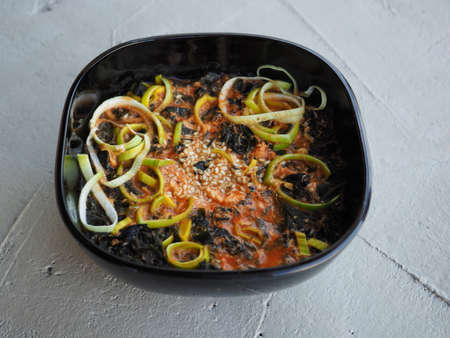 Japanese spicy soup in a black torch