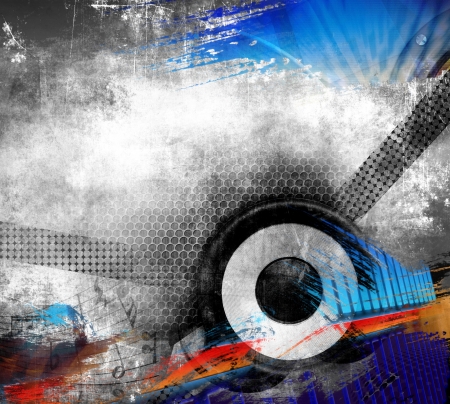 Creative grunge music illustration with speaker, color background Creative grunge music illustration with speaker, color background