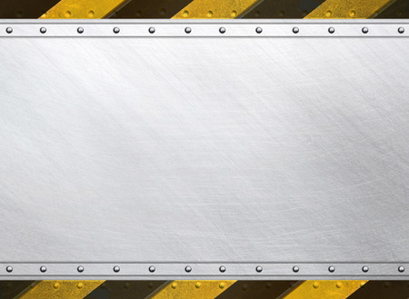 Metal plate with caution stripesの写真素材