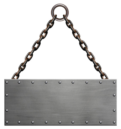 Metal signboard with rivets isolated on whiteの写真素材