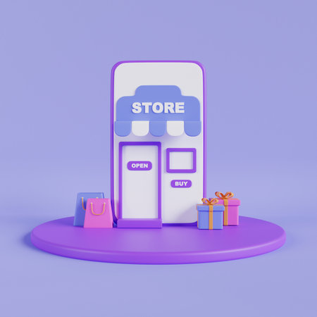 Online shopping 3d illustration, online store, online payment and delivery concept.の写真素材