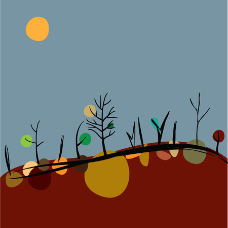 autumn on hills (trees with crowns on earth)のイラスト素材