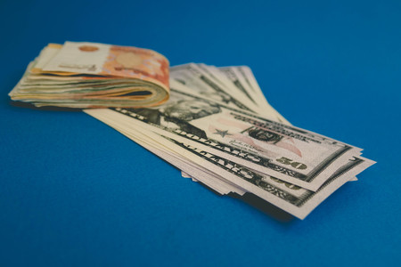 Ruble and dollar. The struggle of the ruble and the dollar in the modern financial world. Currency Ratio, Concept.の写真素材