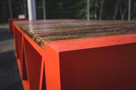 modern orange shop on the sports field.の写真素材