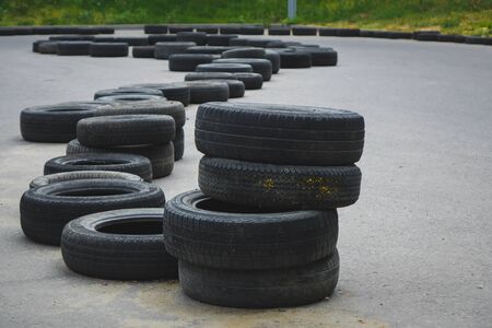 a bunch of rubber tires for cars. enclosing territoryの写真素材