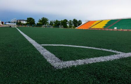 white markings on a green football usefulnessの写真素材