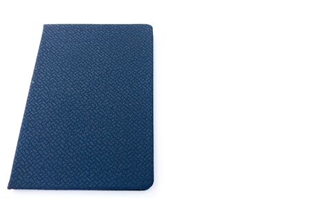 Blue leather notebook isolated on white backgroundの写真素材