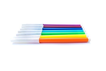 multi-colored markers isolated on white background.の写真素材
