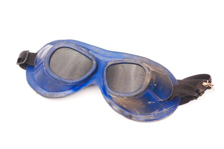 old welding goggles blue color isolated on white background.の写真素材