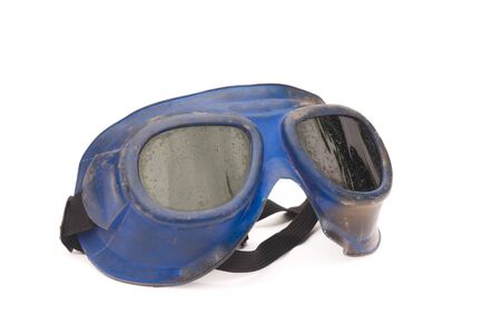 old welding goggles blue color isolated on white background.の写真素材