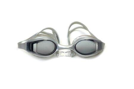 Swimming goggles, with blue glasses on isolated white backgroundの写真素材