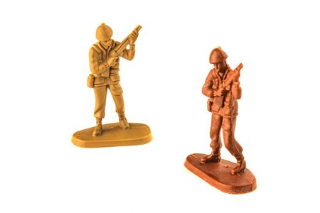 miniature toy soldiers isolated on white backgroundの写真素材