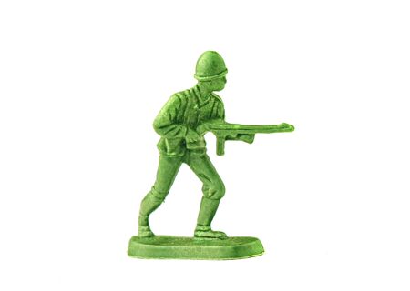 miniature toy soldier on white background, close-up.の写真素材
